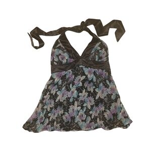 DKNY Jeans Blue Floral Womens Tie Up Halter Top